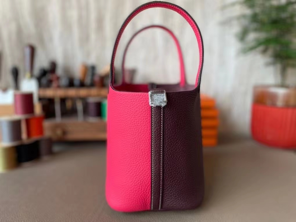 Hermès（爱马仕）Picotin 菜篮子 马鞍红 拼 盆子红 TC大牛皮 银扣 18cm