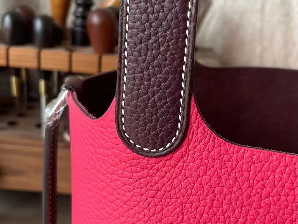Hermès（爱马仕）Picotin 菜篮子 马鞍红 拼 盆子红 TC大牛皮 银扣 18cm