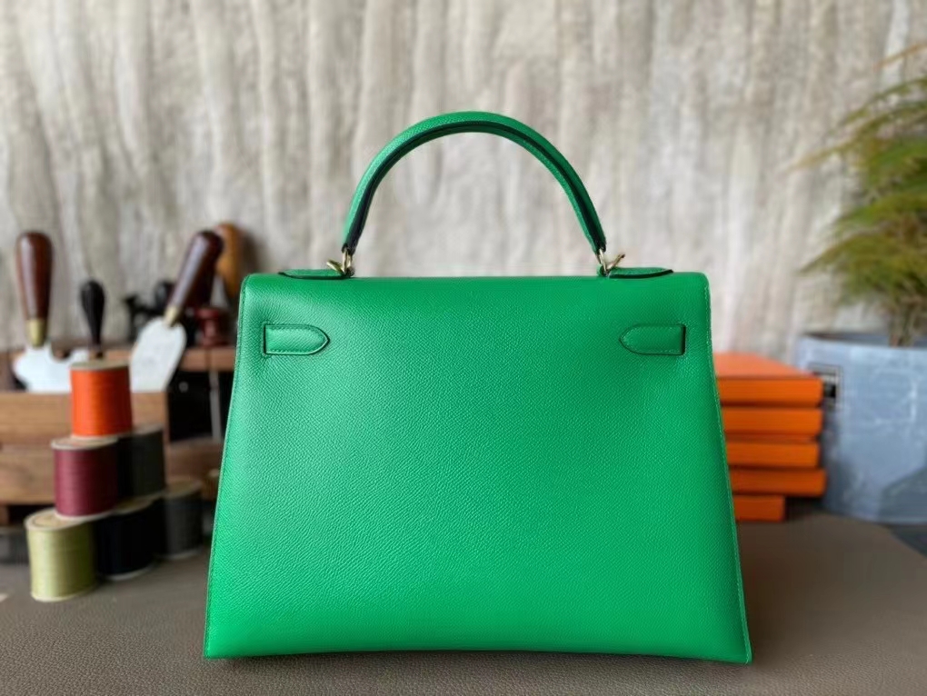 Hermès（爱马仕）Kelly 凯莉包 竹子绿 EPsom 掌纹皮 金扣 32cm