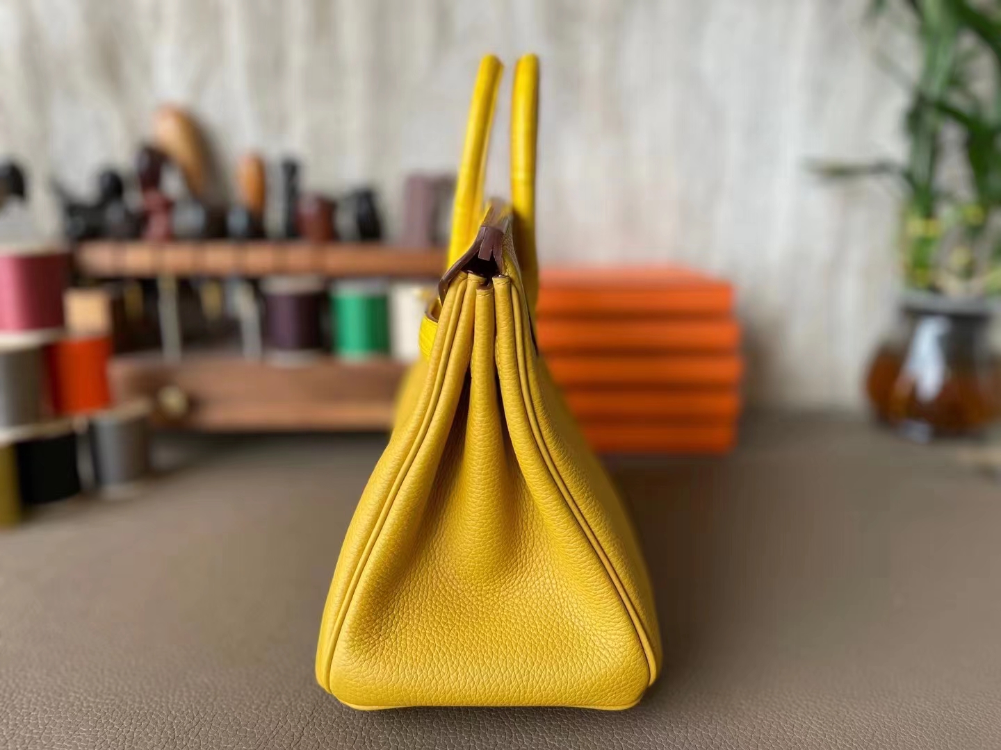 Hermès（爱马仕）Birkin 铂金包 Touch 琥珀黄 TOGO 雾美洲鳄 金扣 25cm