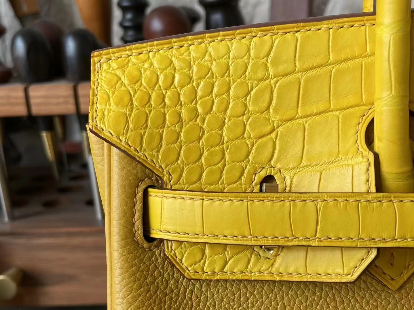 Hermès（爱马仕）Birkin 铂金包 Touch 琥珀黄 TOGO 雾美洲鳄 金扣 25cm