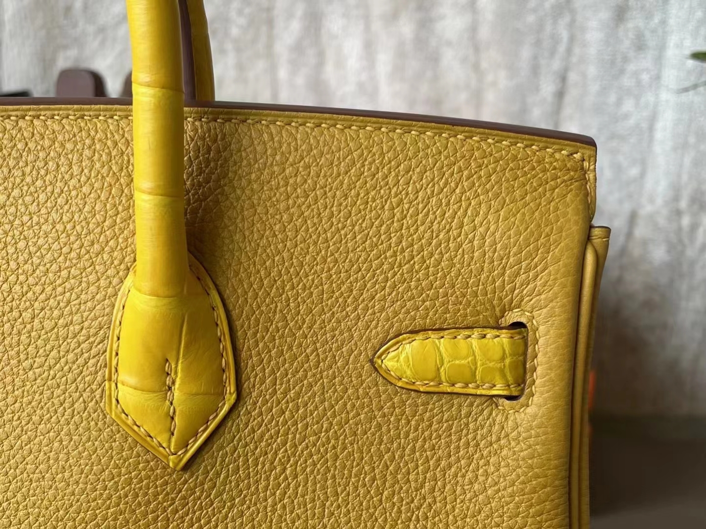 Hermès（爱马仕）Birkin 铂金包 Touch 琥珀黄 TOGO 雾美洲鳄 金扣 25cm