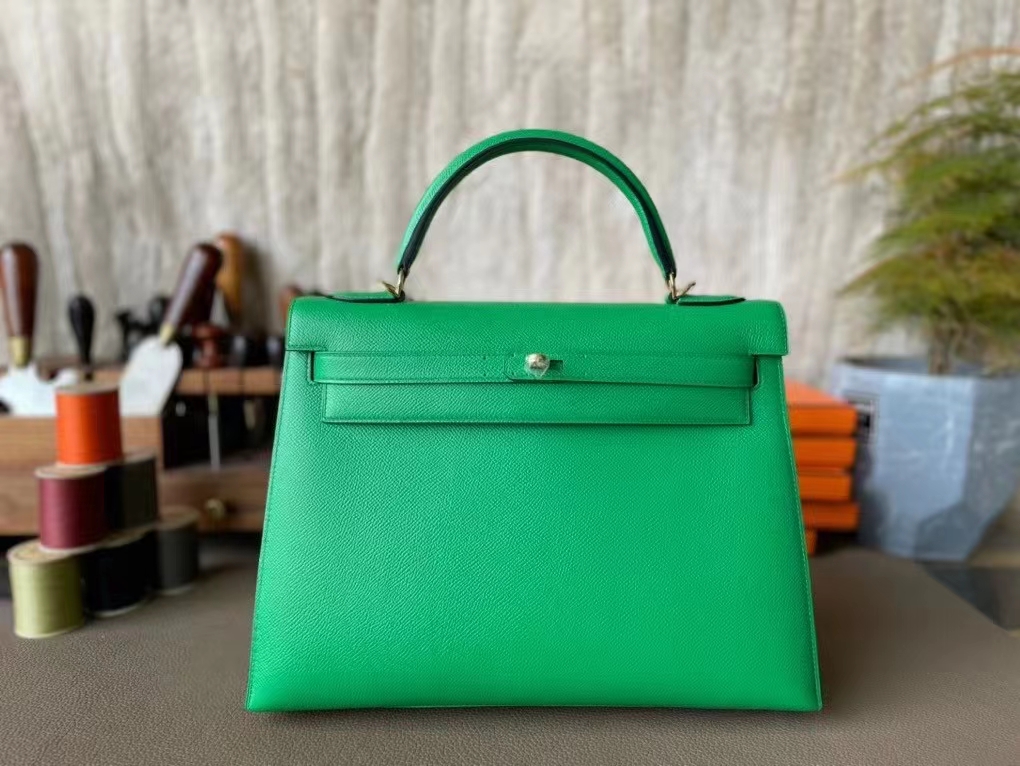 Hermès（爱马仕）Kelly 凯莉包 竹子绿 EPsom 掌纹皮 金扣 32cm