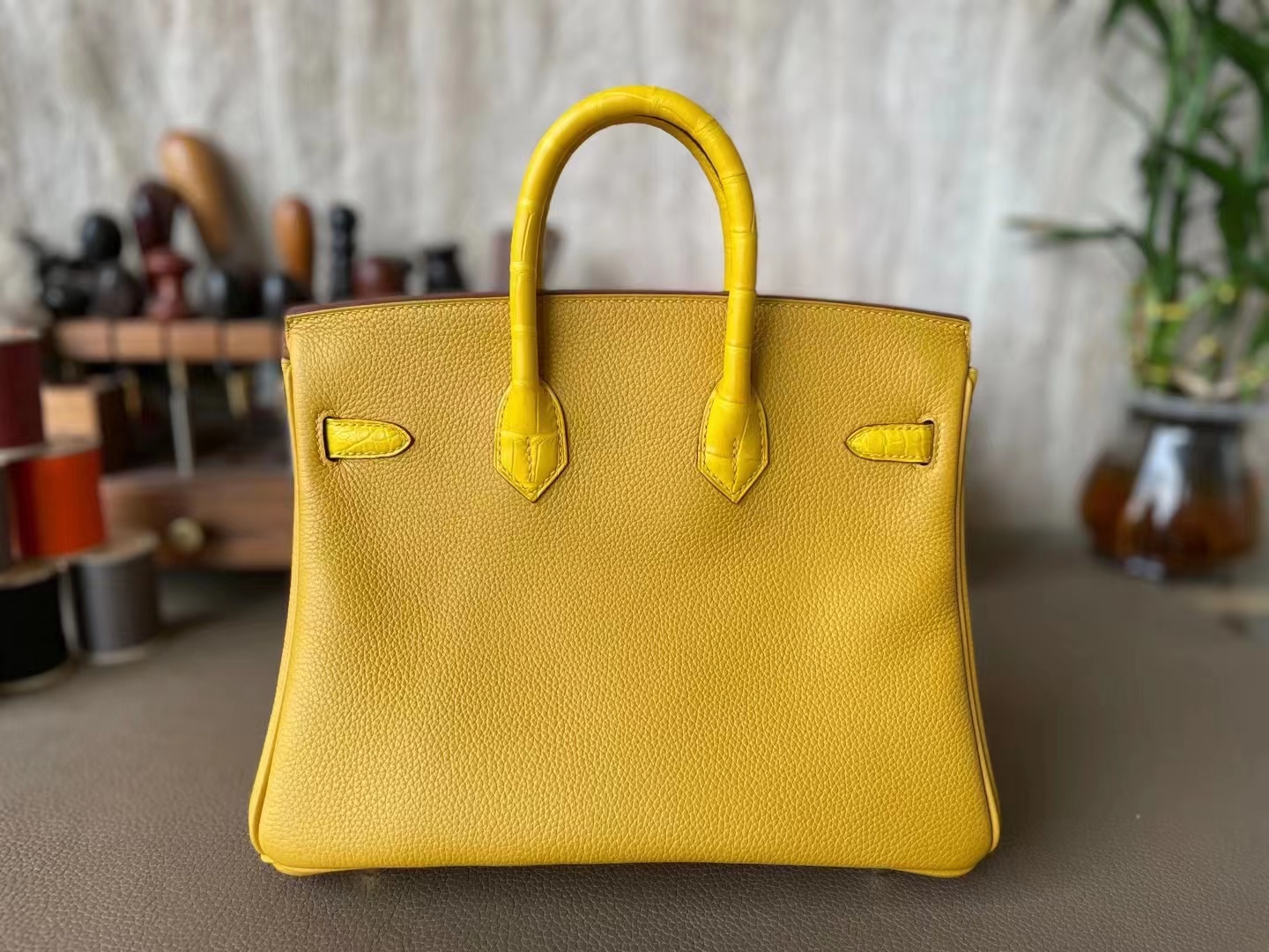 Hermès（爱马仕）Birkin 铂金包 Touch 琥珀黄 TOGO 雾美洲鳄 金扣 25cm