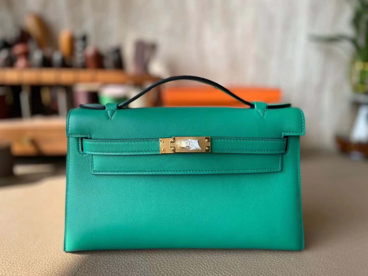 Hermès（爱马仕）mini kelly 迷你凯莉 丝绒绿 Swfit皮 金扣 22cm