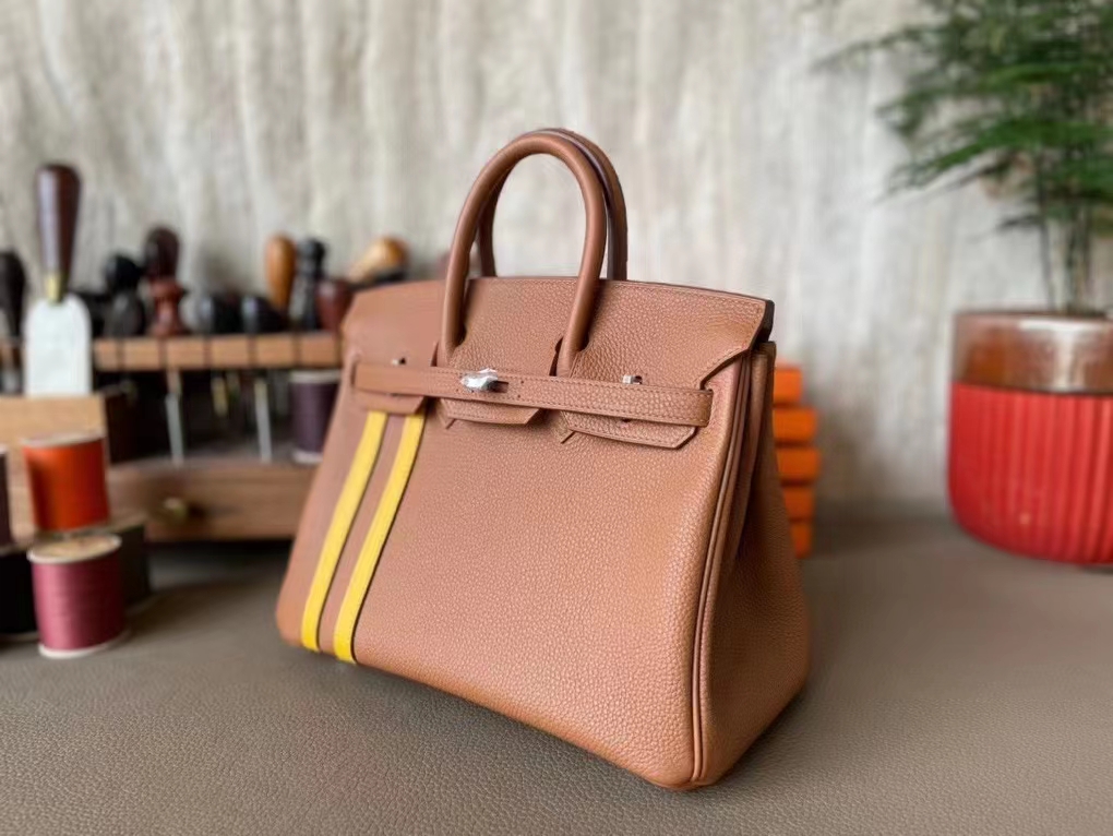 Hermès（爱马仕）Birkin 铂金包 金棕色 拼 琥珀黄 Togo Swfit 顶级小牛皮 金扣 25cm