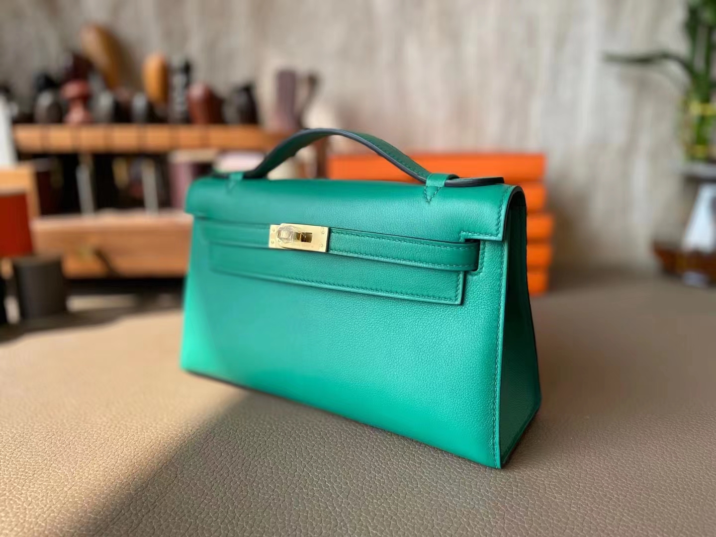 Hermès（爱马仕）mini kelly 迷你凯莉 丝绒绿 Swfit皮 金扣 22cm