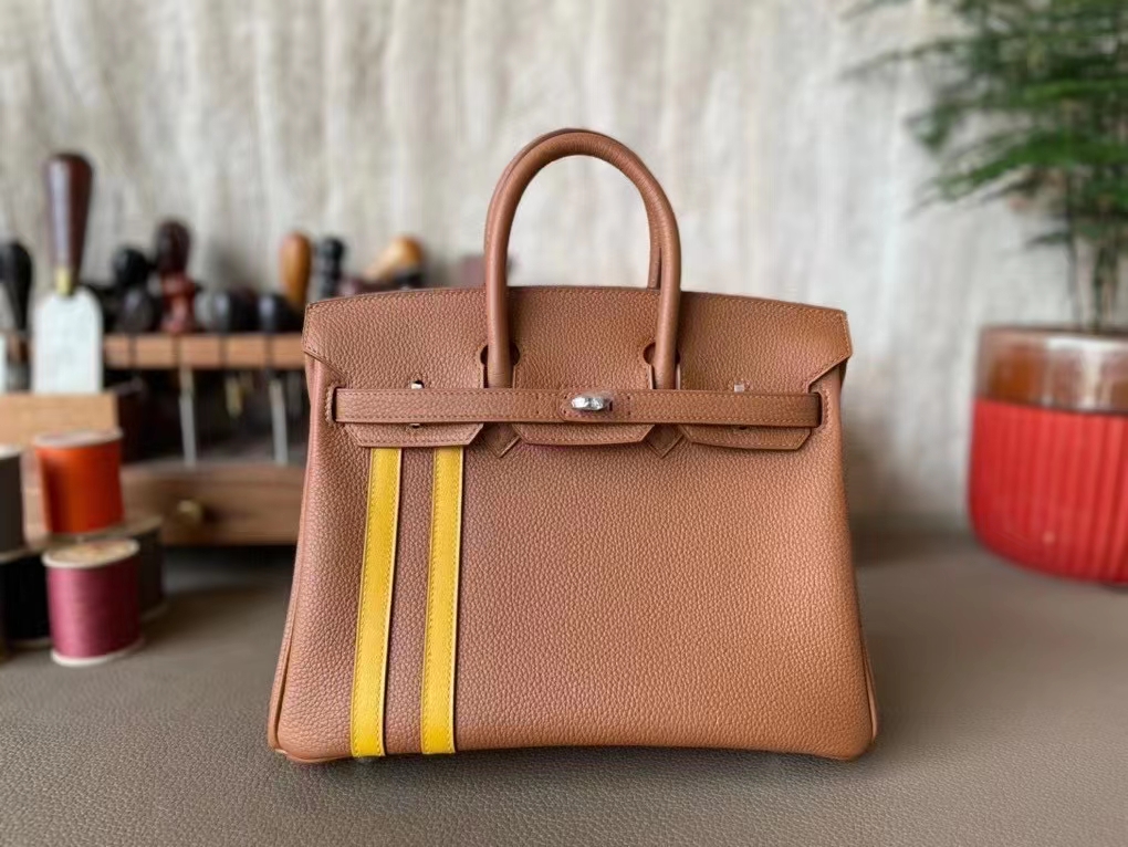 Hermès（爱马仕）Birkin 铂金包 金棕色 拼 琥珀黄 Togo Swfit 顶级小牛皮 金扣 25cm