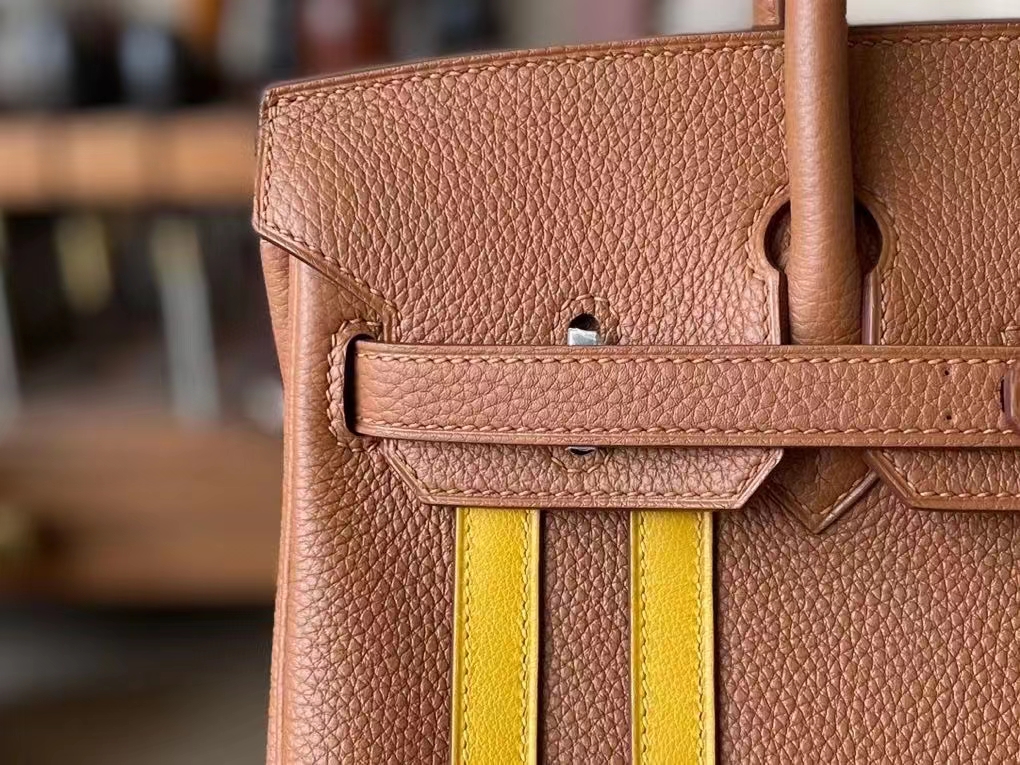 Hermès（爱马仕）Birkin 铂金包 金棕色 拼 琥珀黄 Togo Swfit 顶级小牛皮 金扣 25cm