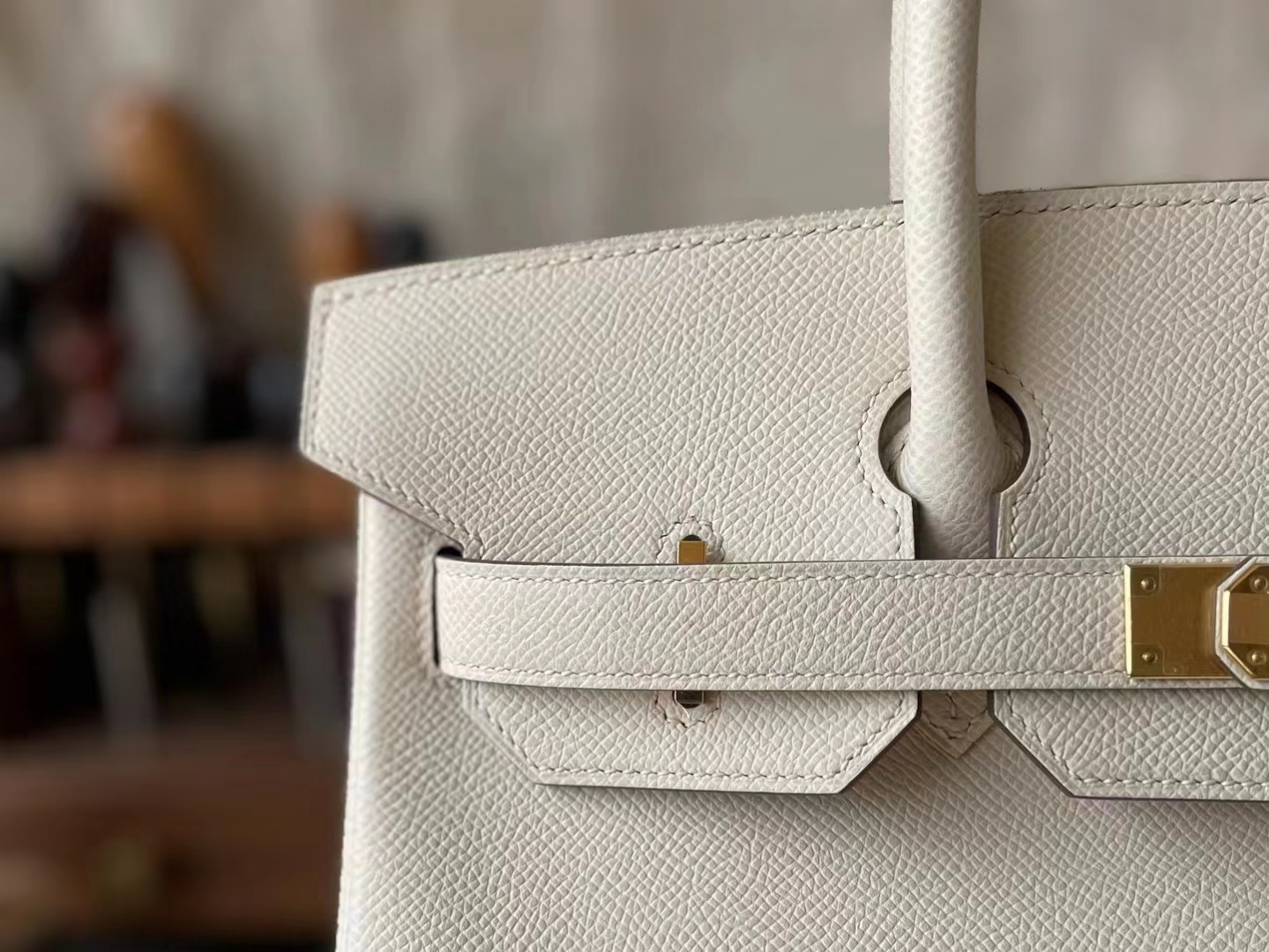 Hermès（爱马仕）Birkin 铂金包 奶昔白 内拼 焦糖色 内缝 Epsom掌纹皮 金扣 30cm