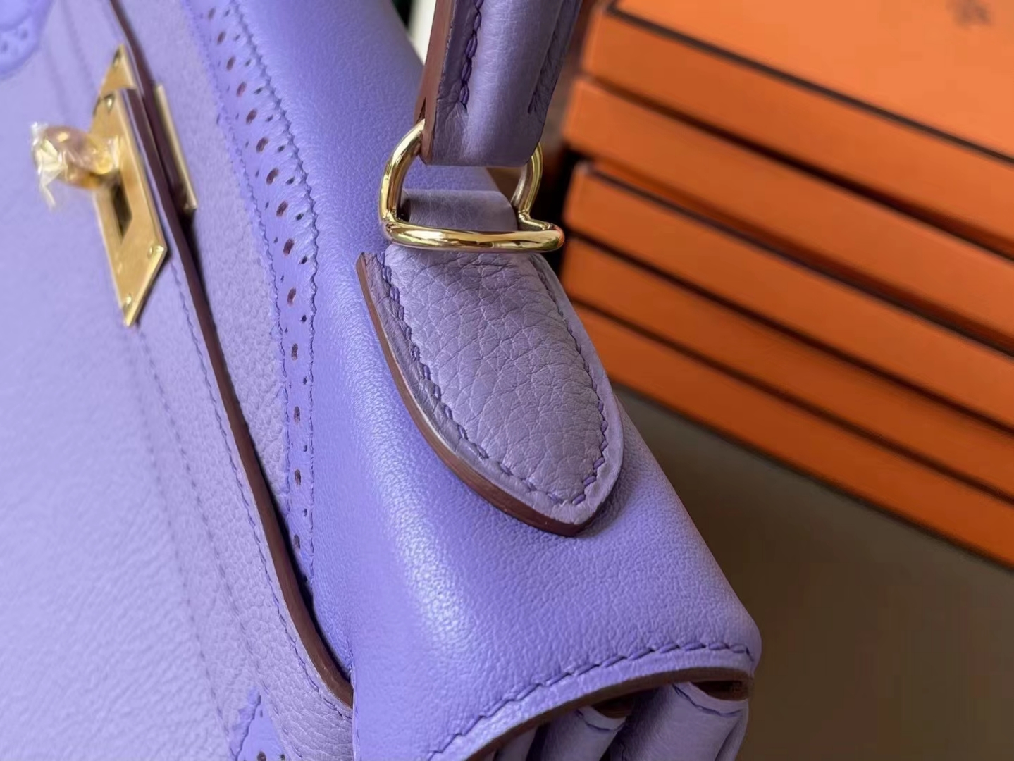 Hermès（爱马仕）Kelly 凯莉包 蕾丝 香芋紫 Togo 拼 swift 皮 金扣 28cm