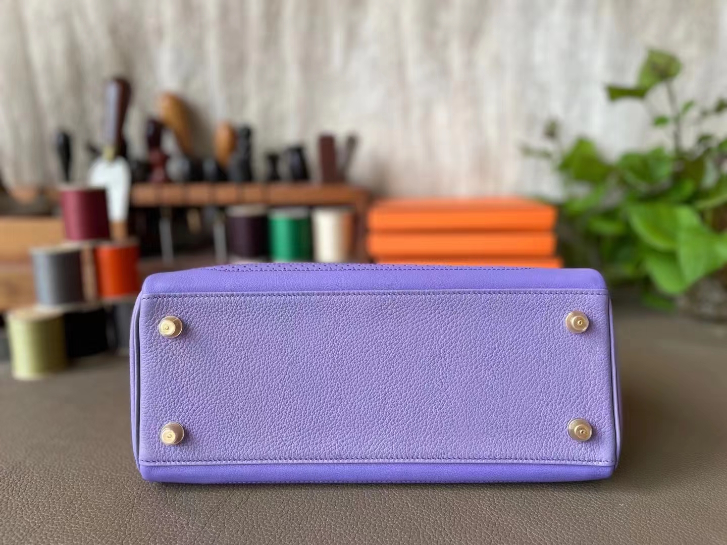 Hermès（爱马仕）Kelly 凯莉包 蕾丝 香芋紫 Togo 拼 swift 皮 金扣 28cm