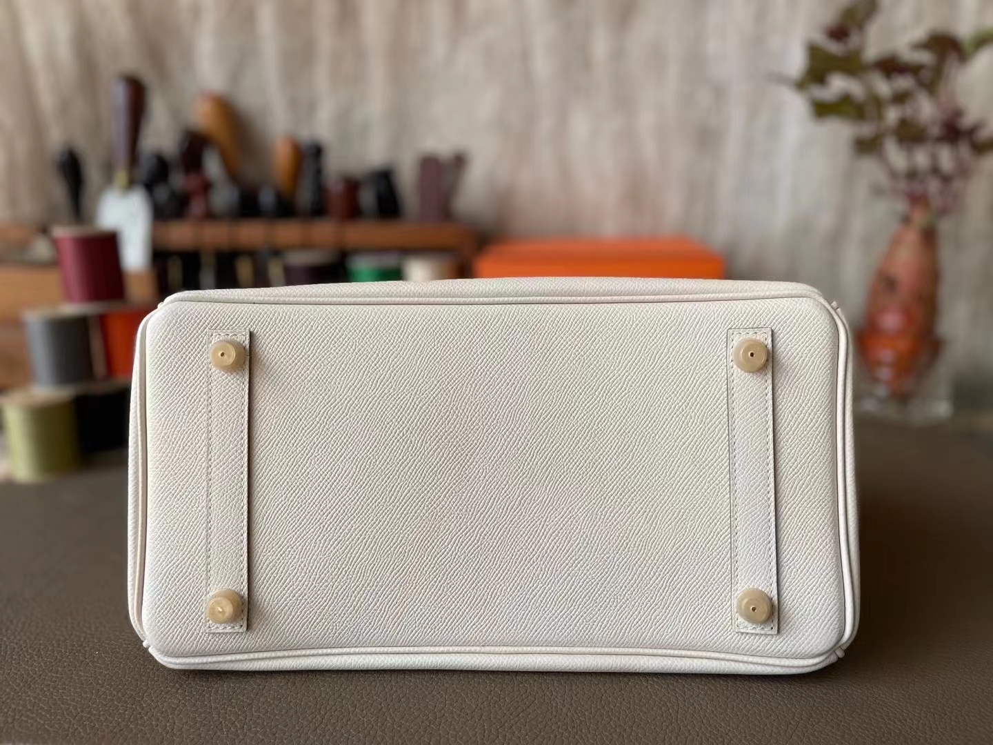 Hermès（爱马仕）Birkin 铂金包 奶昔白 内拼 焦糖色 内缝 Epsom掌纹皮 金扣 30cm