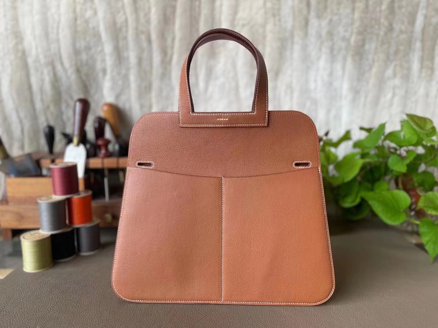 Hermès（爱马仕）halzan 金棕色  TC大牛皮 金扣 31cm