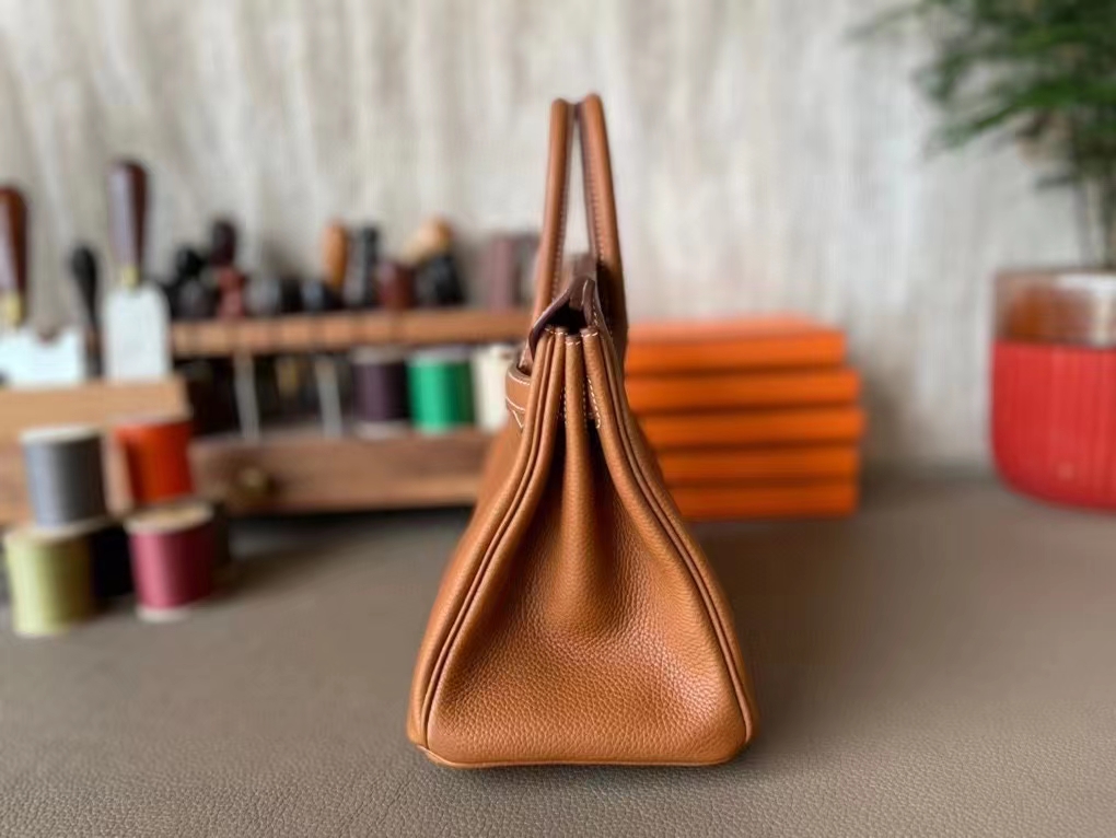 Hermès（爱马仕）Birkin 铂金包 金棕色 福宝马鞍皮 金扣 25cm