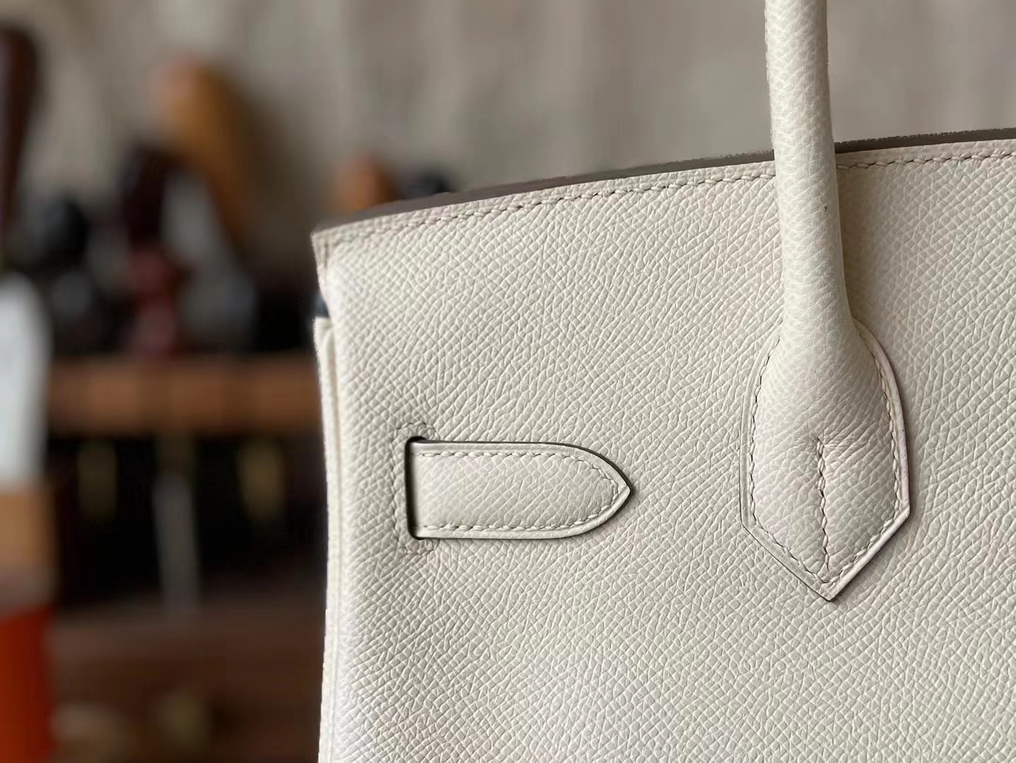 Hermès（爱马仕）Birkin 铂金包 奶昔白 内拼 焦糖色 内缝 Epsom掌纹皮 金扣 30cm