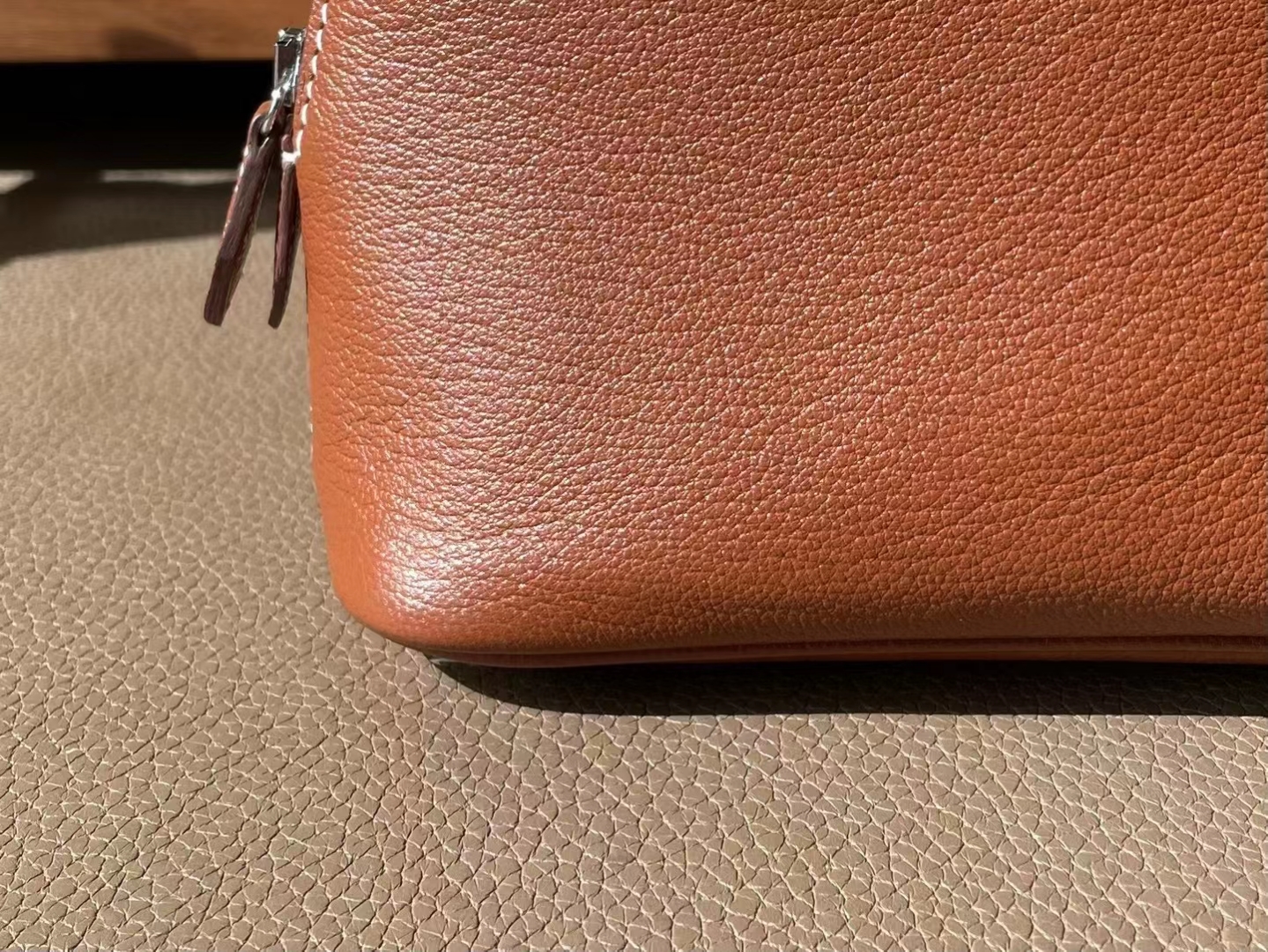 Hermès（爱马仕）mini bolide 迷你保龄球 金棕色 山羊皮 银扣 18cm