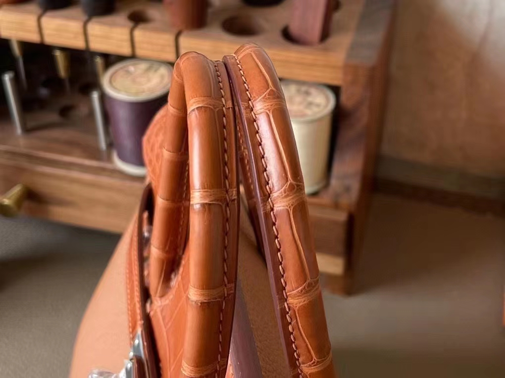 Hermès（爱马仕）Birkin Touch 金棕色 TOGO 拼 雾面美洲鳄 银扣 25cm