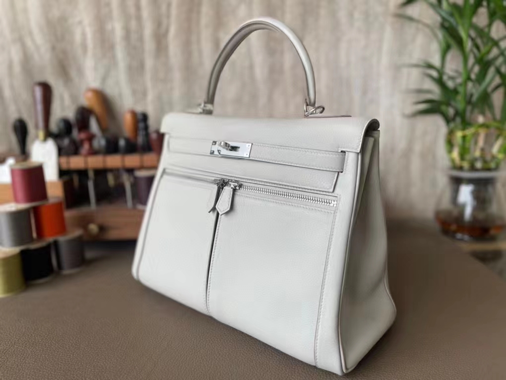 Hermès（爱马仕）kelly lakis  珍珠灰 Swfit 拼 雾面湾鳄 银扣 32cm