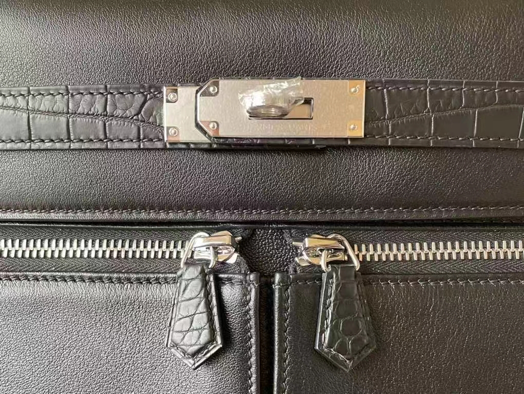 Hermès（爱马仕）kelly lakis  黑色 Swfit 拼 雾面湾鳄 银扣 32cm
