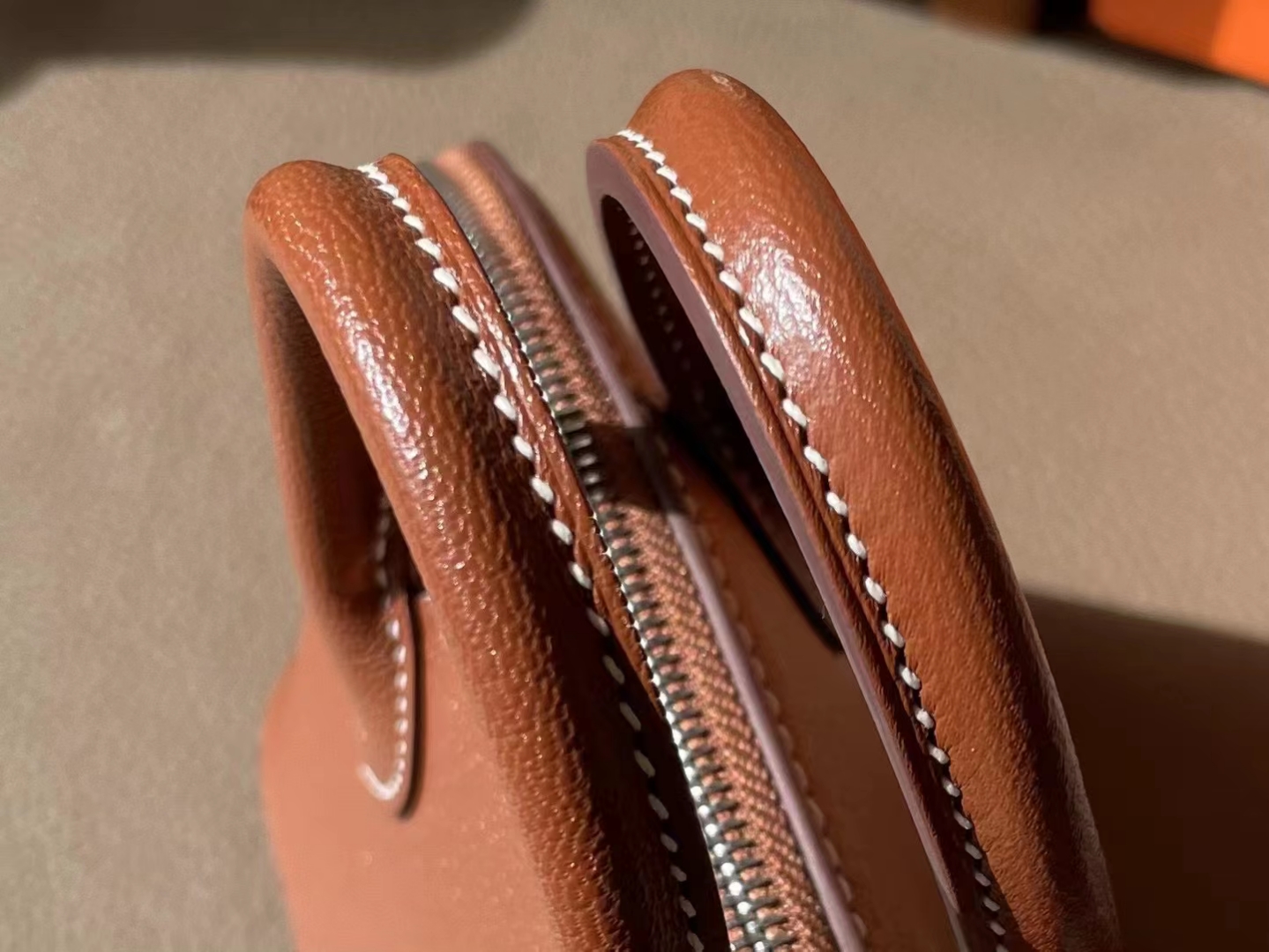 Hermès（爱马仕）mini bolide 迷你保龄球 金棕色 山羊皮 银扣 18cm