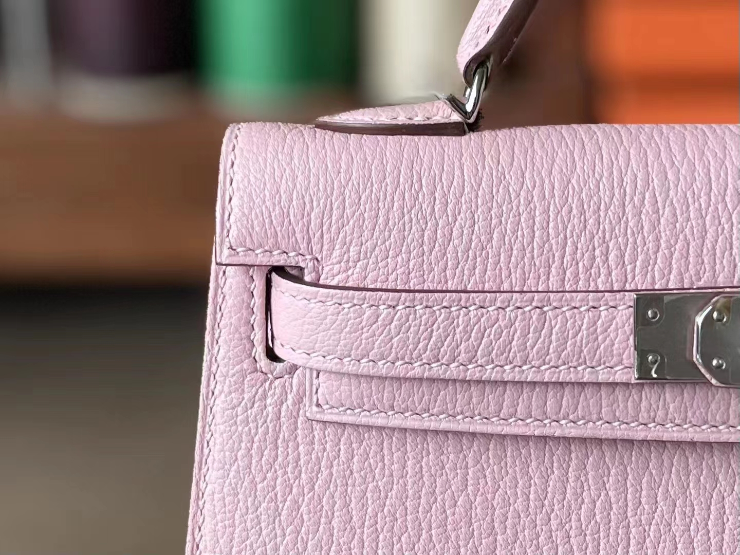 Hermès（爱马仕）mini Kelly 迷你凯莉 山羊皮 3q 水粉 银扣 19cm 二代