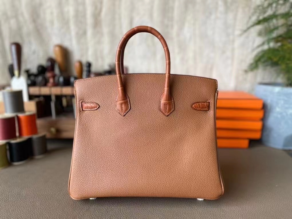 Hermès（爱马仕）Birkin Touch 金棕色 TOGO 拼 雾面美洲鳄 银扣 25cm