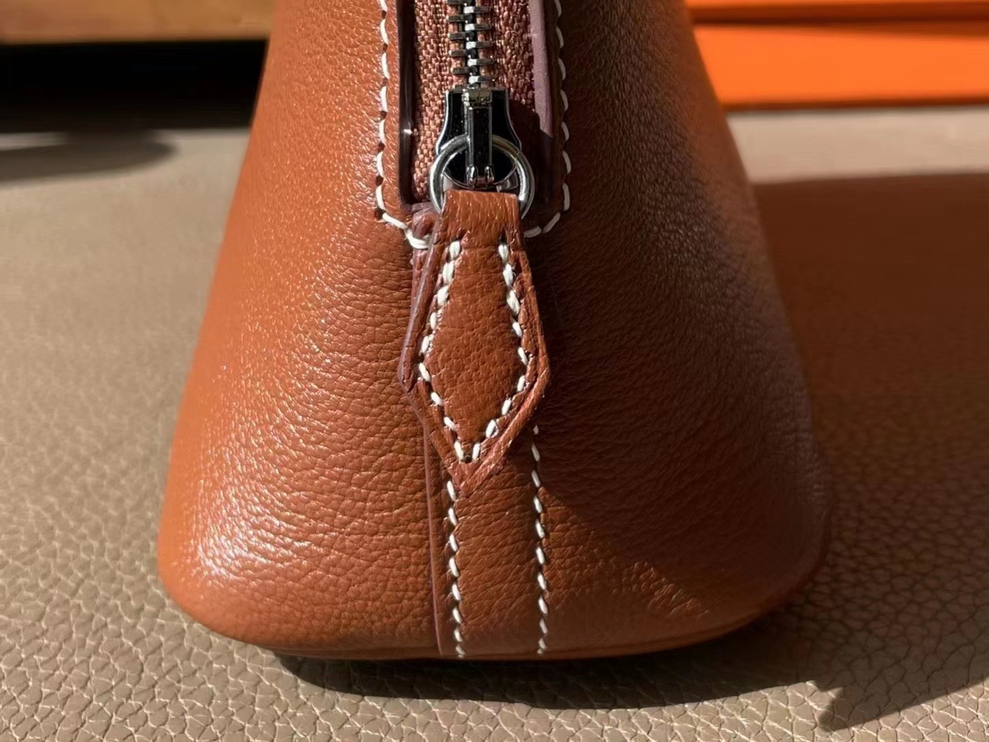 Hermès（爱马仕）mini bolide 迷你保龄球 金棕色 山羊皮 银扣 18cm