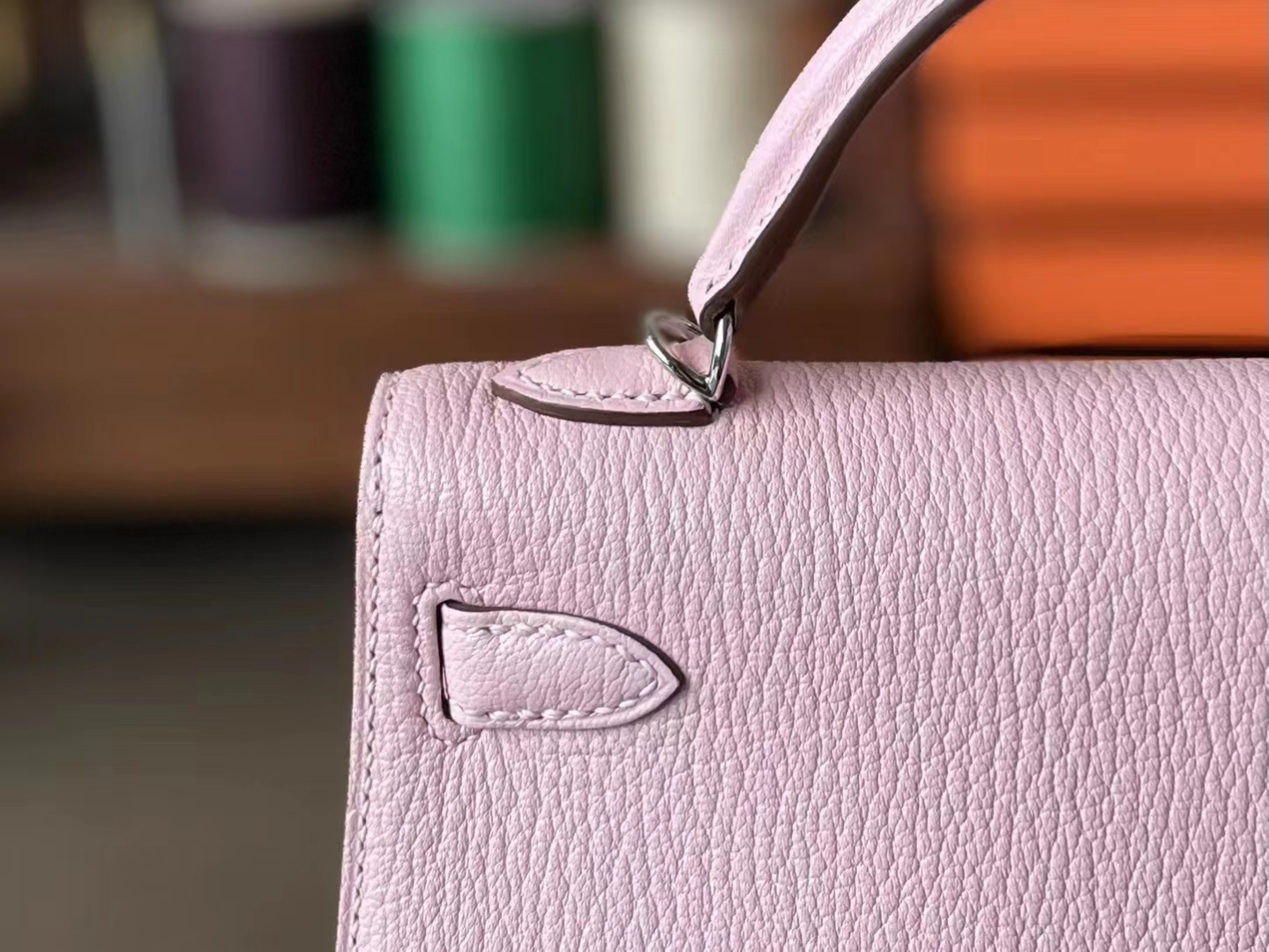 Hermès（爱马仕）mini Kelly 迷你凯莉 山羊皮 3q 水粉 银扣 19cm 二代