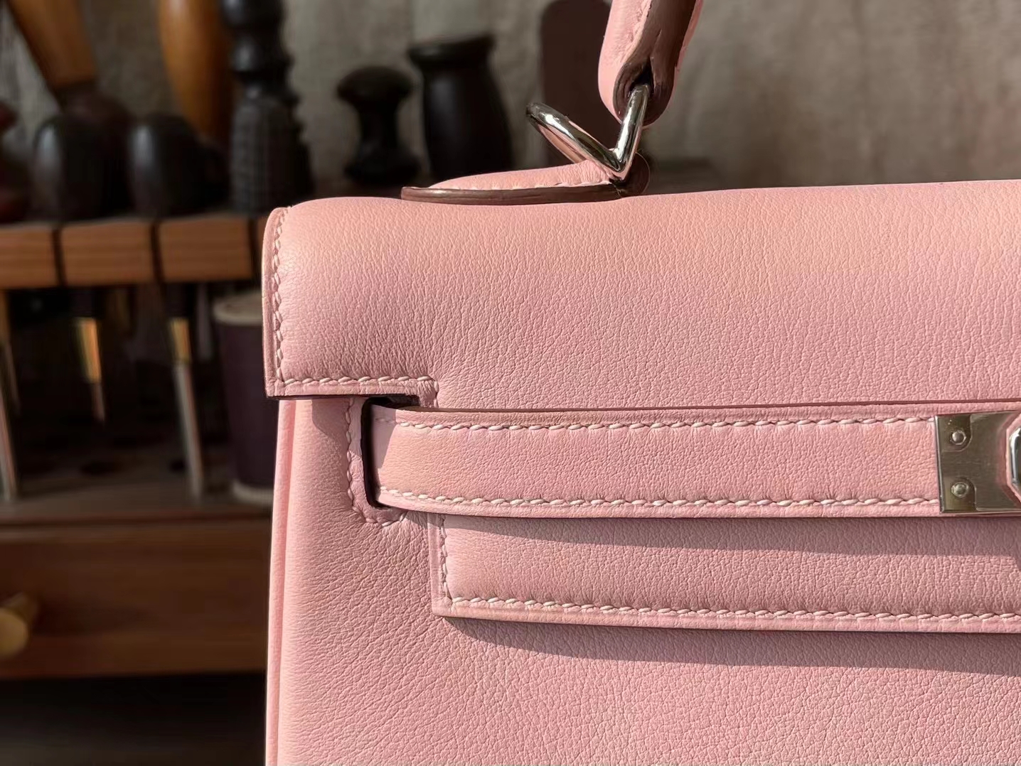 Hermès（爱马仕）kelly 凯莉包 樱花粉 Swfit皮 银扣 25cm