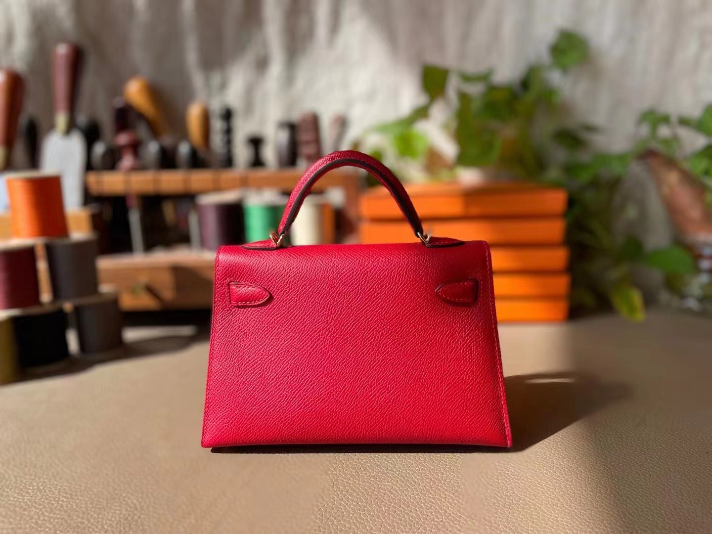 Hermès（爱马仕）mini kelly 迷你凯莉 中国红 Epsom 掌纹皮 金扣 19cm 二代