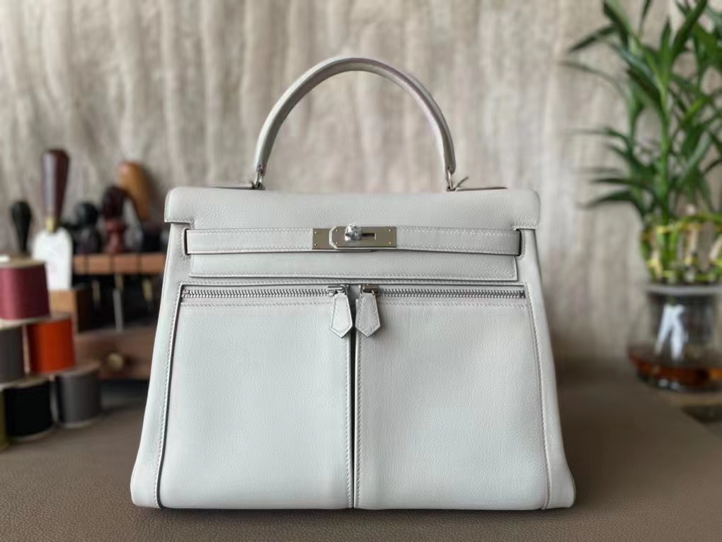 Hermès（爱马仕）kelly lakis  珍珠灰 Swfit 拼 雾面湾鳄 银扣 32cm