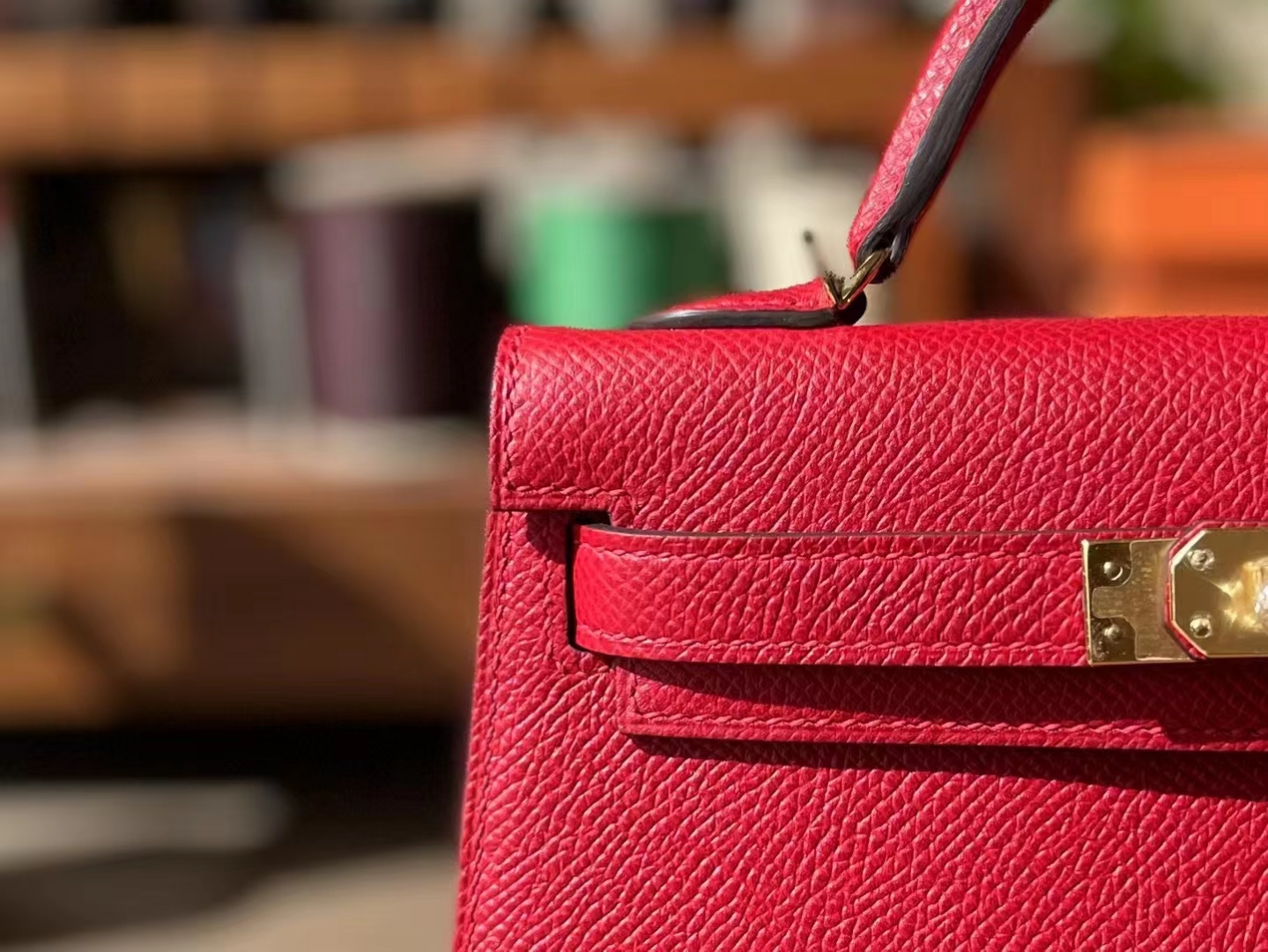 Hermès（爱马仕）mini kelly 迷你凯莉 中国红 Epsom 掌纹皮 金扣 19cm 二代