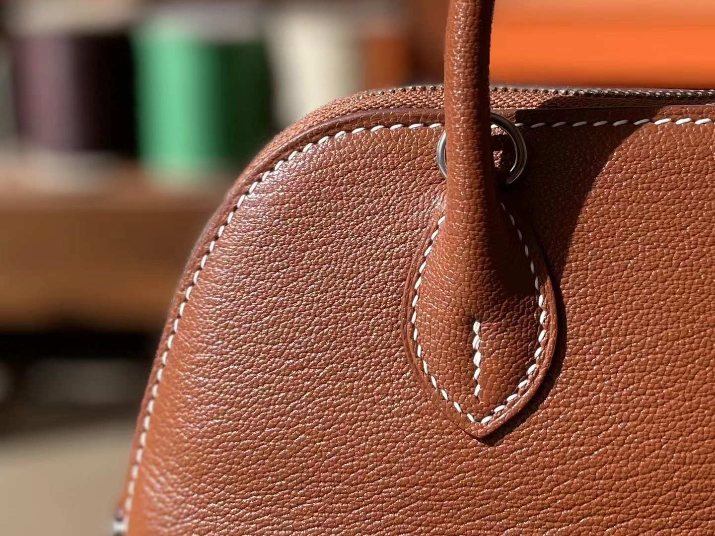Hermès（爱马仕）mini bolide 迷你保龄球 金棕色 山羊皮 银扣 18cm