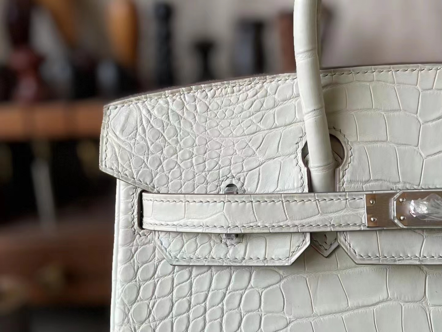 Hermès（爱马仕）Birkin 铂金包 奶油白 雾面美州鳄 银扣 25cm