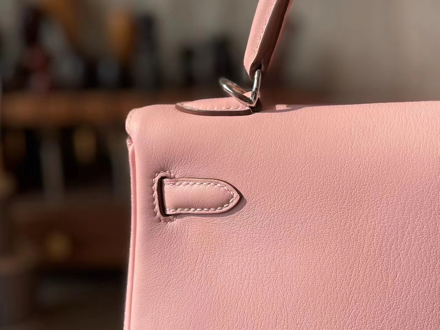 Hermès（爱马仕）kelly 凯莉包 樱花粉 Swfit皮 银扣 25cm