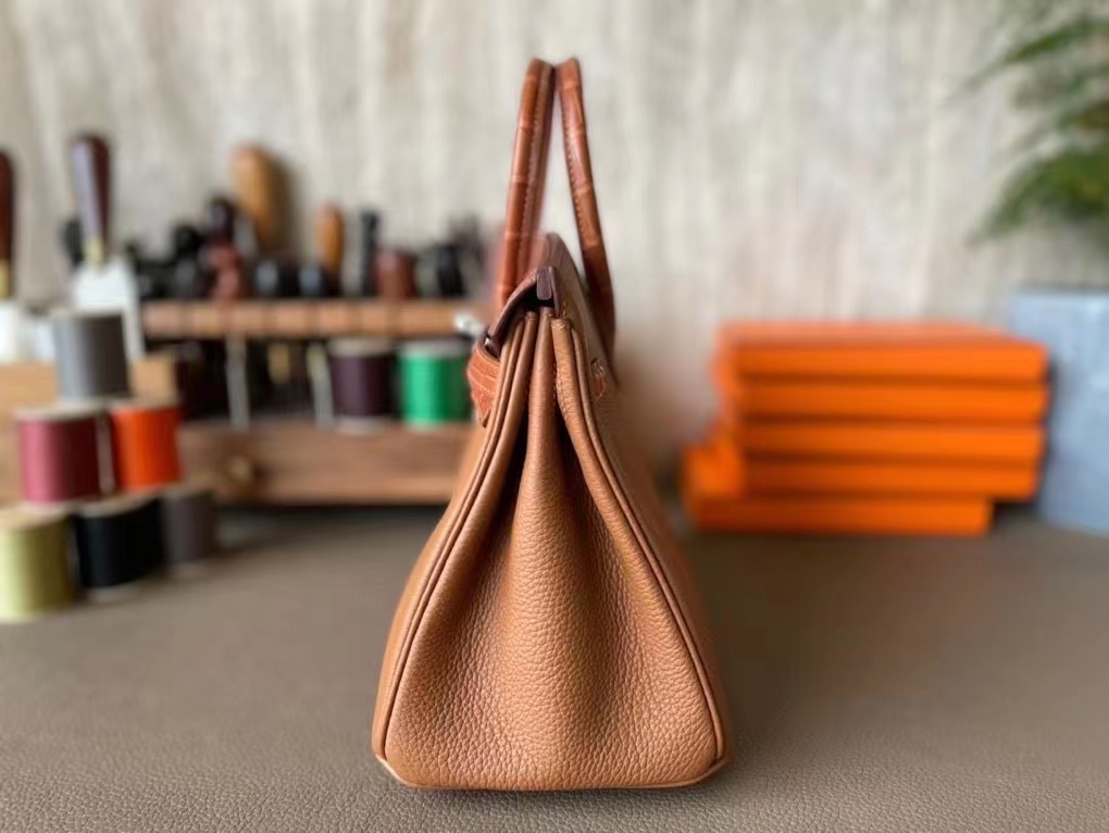 Hermès（爱马仕）Birkin Touch 金棕色 TOGO 拼 雾面美洲鳄 银扣 25cm