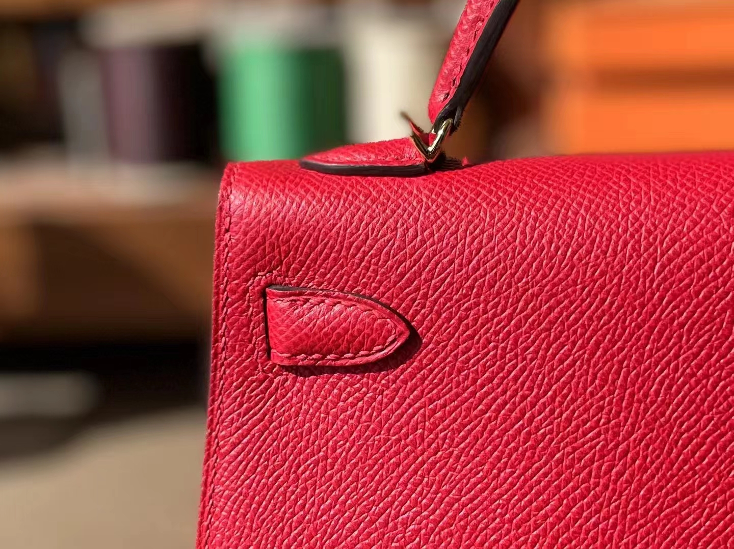 Hermès（爱马仕）mini kelly 迷你凯莉 中国红 Epsom 掌纹皮 金扣 19cm 二代
