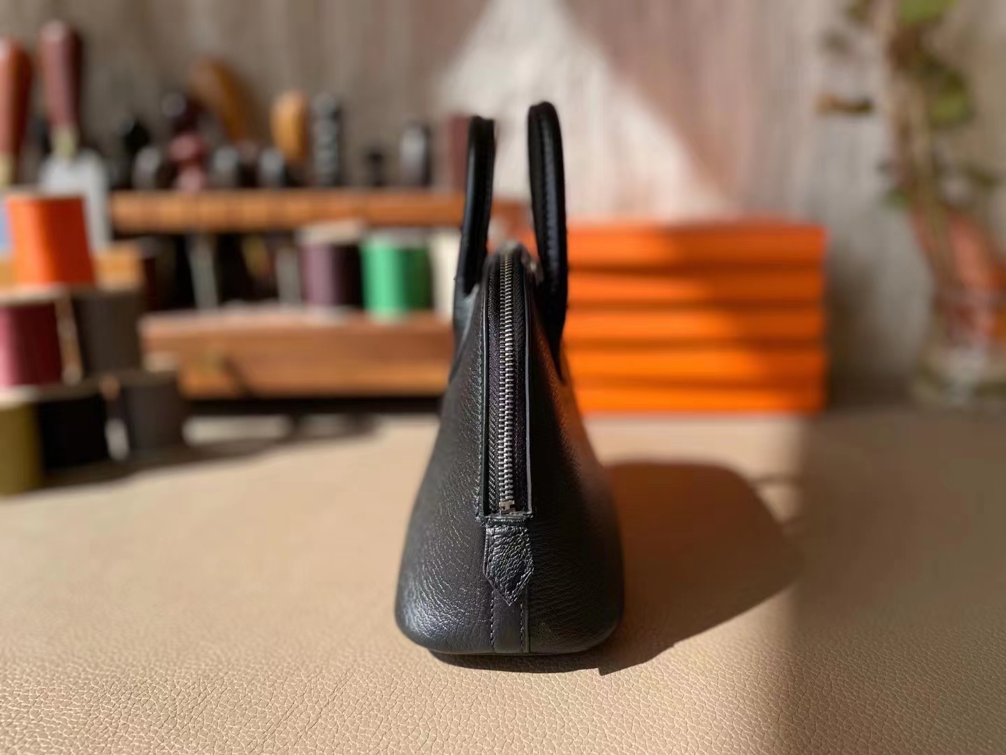 Hermès（爱马仕）mini bolide 迷你保龄球 黑色 山羊皮 银扣 18cm