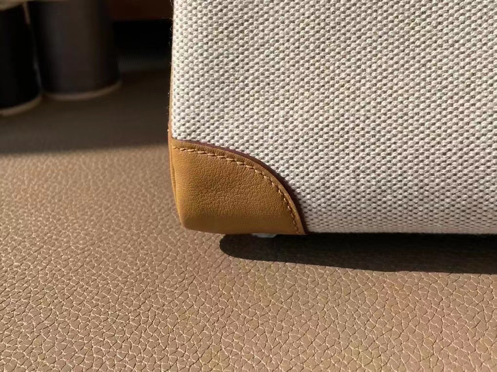 Hermès（爱马仕）Birkin 布丁 饼干色 拼 米白色 Swift 皮 拼 帆布 银扣 30cm