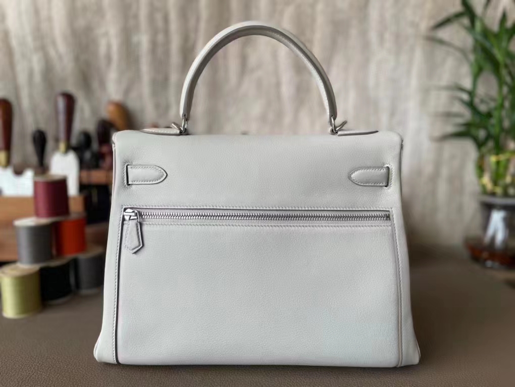 Hermès（爱马仕）kelly lakis  珍珠灰 Swfit 拼 雾面湾鳄 银扣 32cm