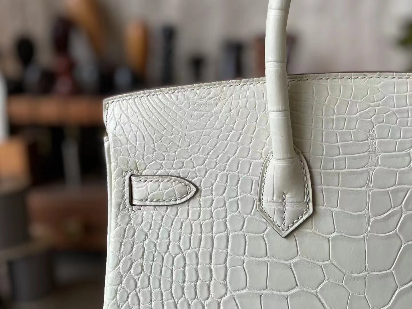 Hermès（爱马仕）Birkin 铂金包 奶油白 雾面美州鳄 银扣 25cm