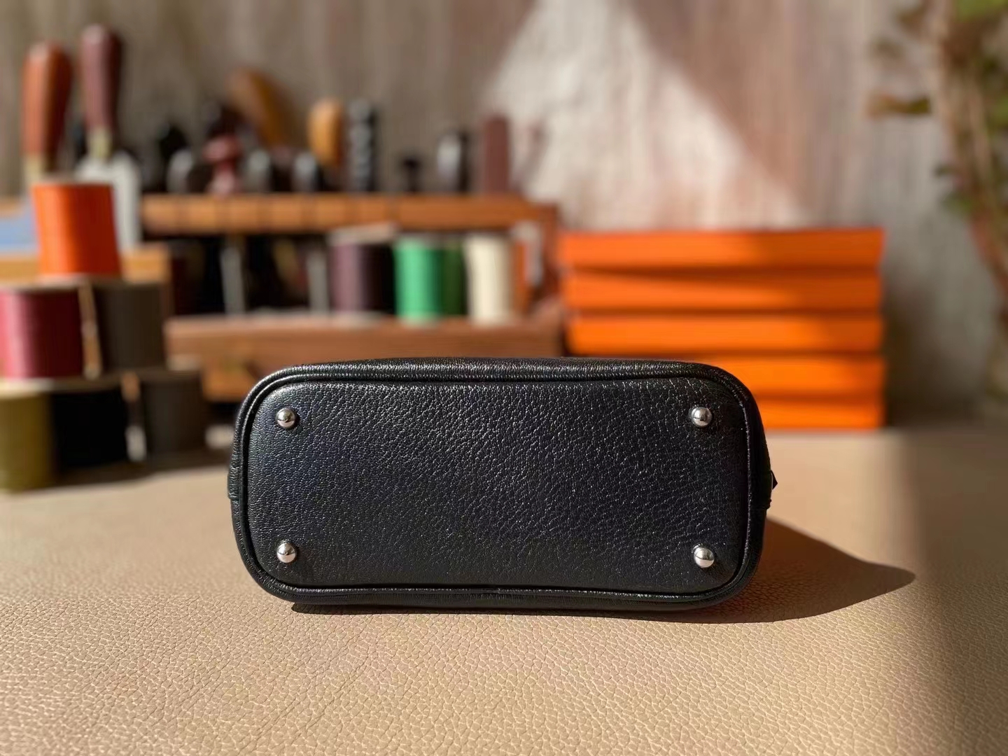 Hermès（爱马仕）mini bolide 迷你保龄球 黑色 山羊皮 银扣 18cm
