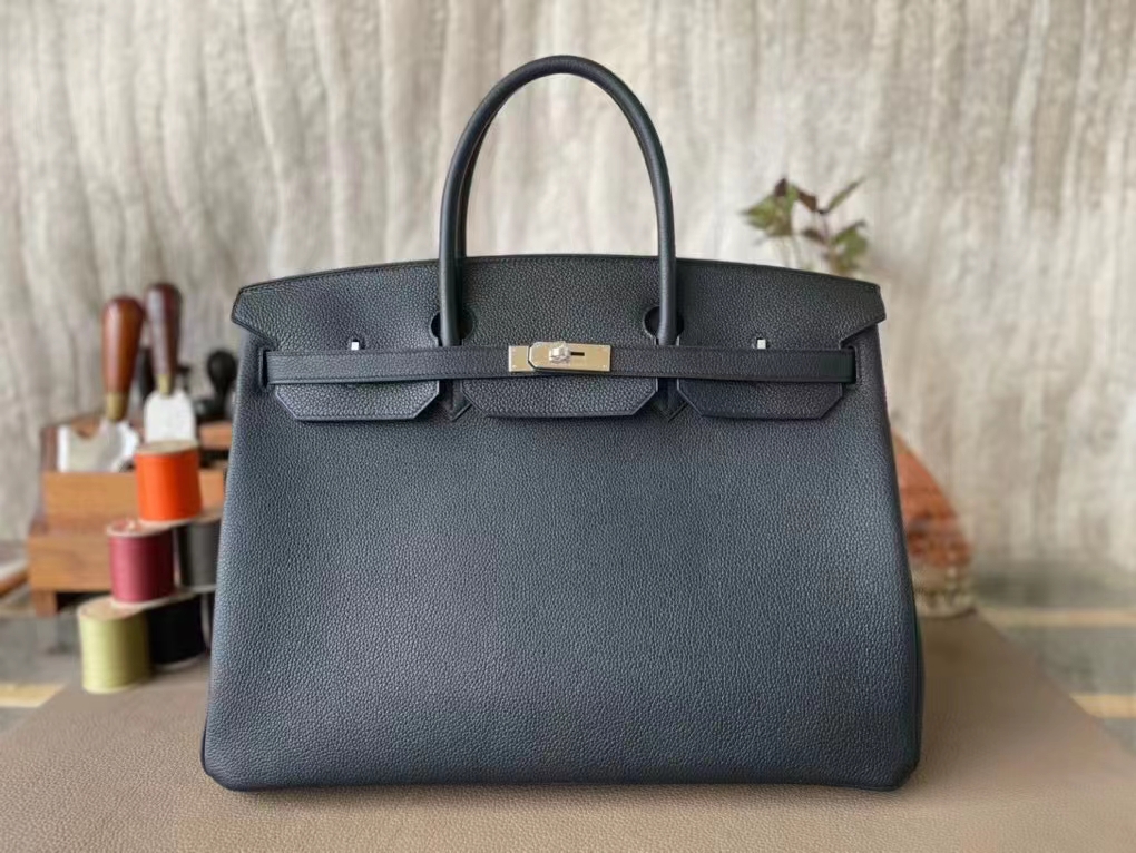 Hermès（爱马仕）Birkin 铂金包 黑色 内拼 梦幻紫 togo 顶级小牛皮 拉丝银扣 金扣 40cm