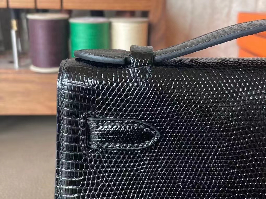 Hermès（爱马仕）mini kelly 迷你凯莉 黑色 顶级蜥蜴皮 银扣 22cm 一代