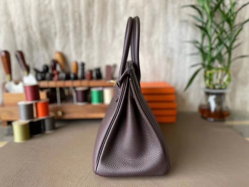 Hermès（爱马仕）Birkin 铂金包 朱古力 巧克力色 Togo 顶级小牛皮 金扣 30cm