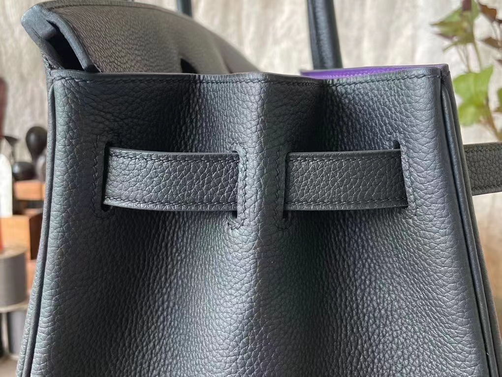 Hermès（爱马仕）Birkin 铂金包 黑色 内拼 梦幻紫 togo 顶级小牛皮 拉丝银扣 金扣 40cm