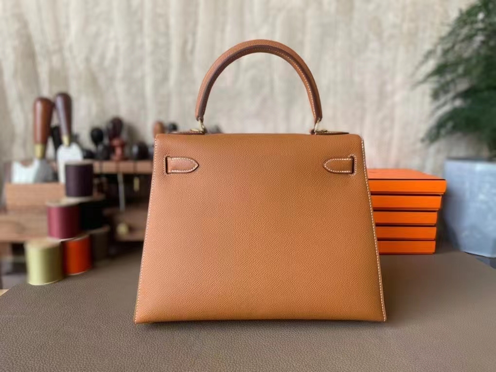 Hermès（爱马仕）Kelly 凯莉包 外缝 金棕色 Epsom 掌纹皮 金扣 28cm