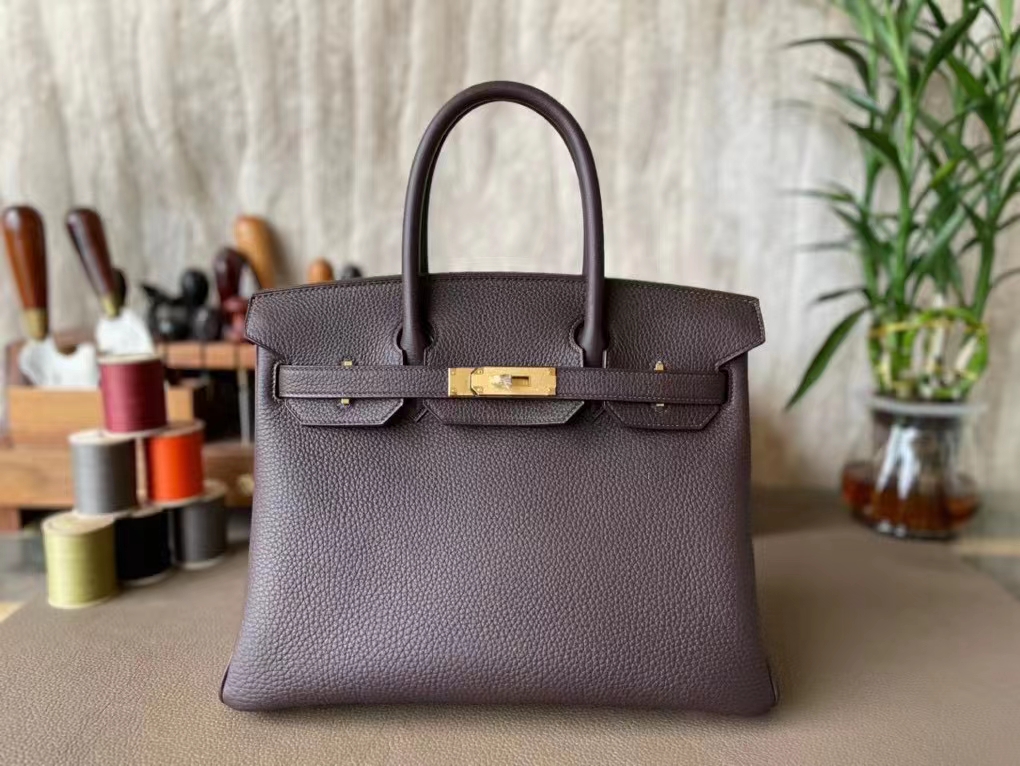 Hermès（爱马仕）Birkin 铂金包 朱古力 巧克力色 Togo 顶级小牛皮 金扣 30cm