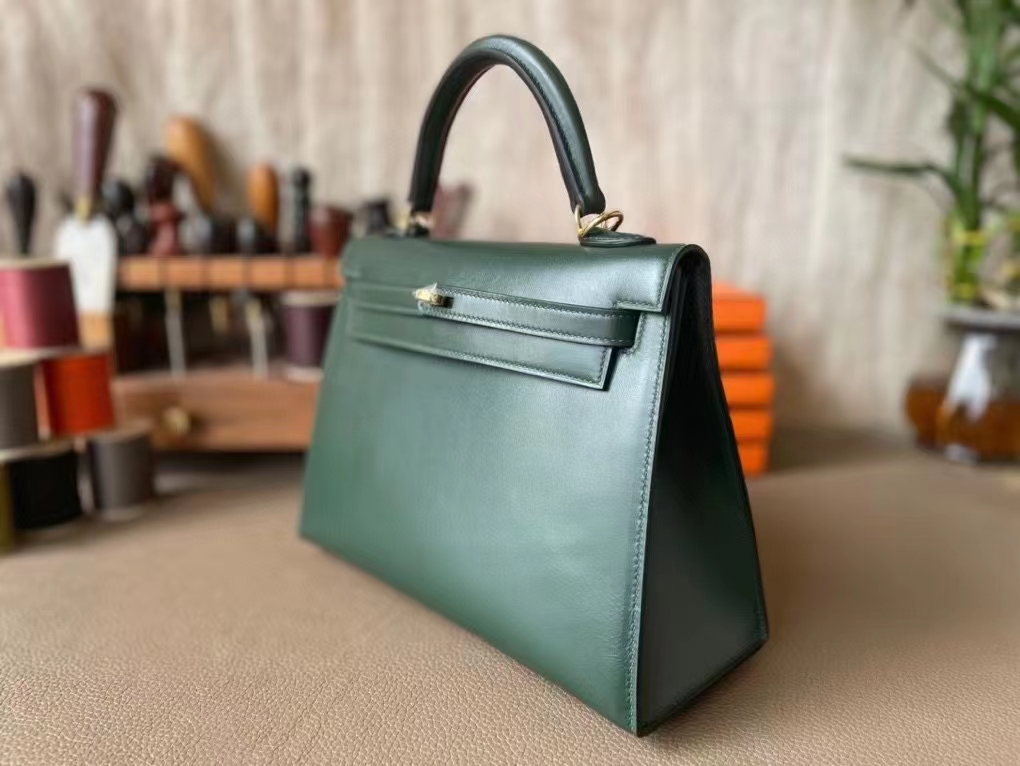 Hermès（爱马仕）kelly 凯莉包 英国绿 BOX皮 金扣 25cm